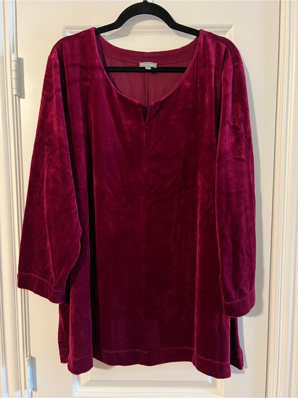 Velvet Long-Sleeve Tunic Top - Ruby Red